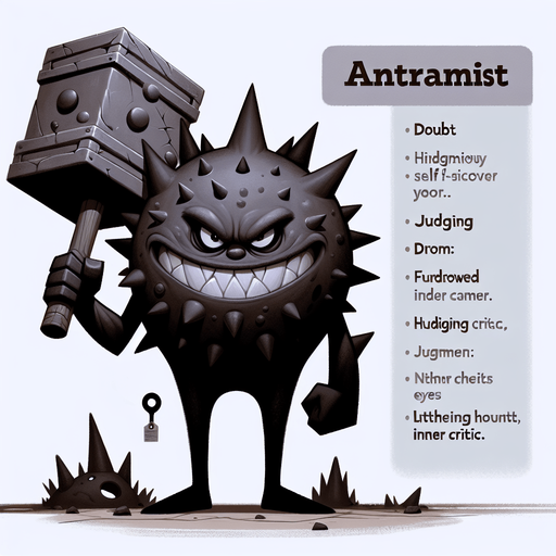 Design a menacing yet comical antagonist for a self-discovery game. The character is a spiky, shadowy creature with exaggerated features, including a wide, toothy frown, sharp ears, and furrowed, judgmental eyes. Its body is round and covered in spines, symbolizing its role as an inner critic or source of resistance. The character wields a massive hammer, emphasizing its destructive tendencies and its aim to obstruct the hero’s progress. It has a dark, moody aesthetic with shades of gray and black, creating an ominous presence. Despite its intimidating look, there’s a hint of over-the-top, cartoonish humor, making it memorable and slightly less threatening. This character embodies doubt, fear, and judgment, constantly challenging the hero while maintaining an entertaining, animated style..
In-Game asset. 3d. Blank background. High contrast. No shadows.