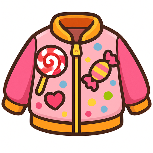 cute candy design jacket top view..
In-Game asset.  2d.  High contrast.  No shadows