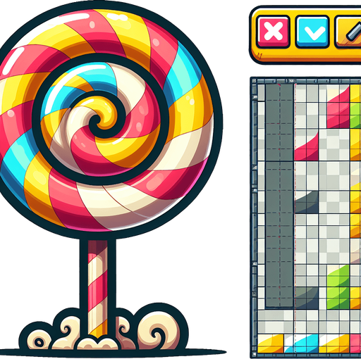 Create a cartoon-style lollipop tower as an obstacle in a helicopter game. The tower should look like a giant stacked swirl lollipop with a stick base, colorful stripes, and a playful vibe. Use bold outlines and a candy theme..
Single Game Texture.  In-Game asset.  2d.  Blank background.  High contrast.  No shadows