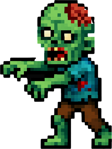 un zombi de pixeles.
In-Game asset.  2d.  High contrast.  No shadows