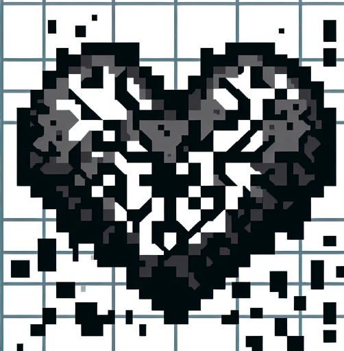 a blackened cracked heart, pixel art, no shadow

Single Game Texture. In-Game asset. 2d. Blank background. High contrast. No shadows.