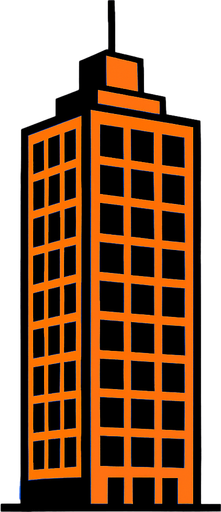 "A 2D in-game asset of a skyscraper, showing only one face of the tower. The design should be high contrast with no shadows.".
In-Game asset.  2d.  High contrast.  No shadows