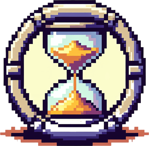 a sand clock pixel style..
Single Game Texture. In-Game asset. 2d. Blank background. High contrast. No shadows.