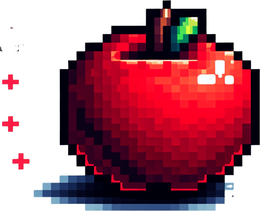 red apple.
Single Game Texture. In-Game asset. 2d. Blank background. High contrast. No shadows.