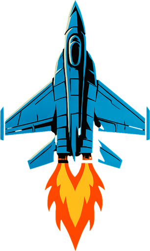 fighter jet up fire.
In-Game asset.  2d.  High contrast.  No shadows
