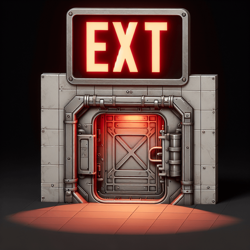 create an escape hatch with a red exit sign on it.
Single Game Texture. In-Game asset. 2d. Blank background. High contrast. No shadows.