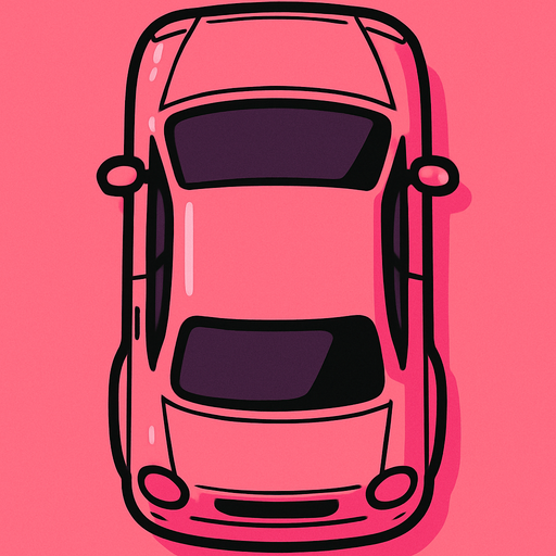 pembe renk araba üstten çekilmiş.
In-Game asset.  2d.  High contrast.  No shadows
