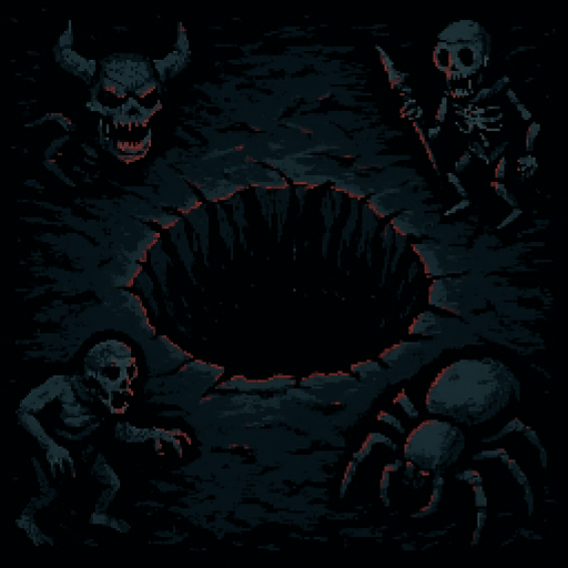 spawn of enemies,an empty pit of of a 2d tower defence game make it with dark coloures.
In-Game asset.  2d.  High contrast.  No shadows