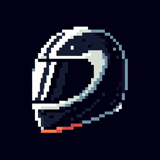 profile  view of an empty motorcycle helmet. black with a white vertical central band and another thiner orange band on the center.
NOT PERSPECTIVE!. Pixel art high definition