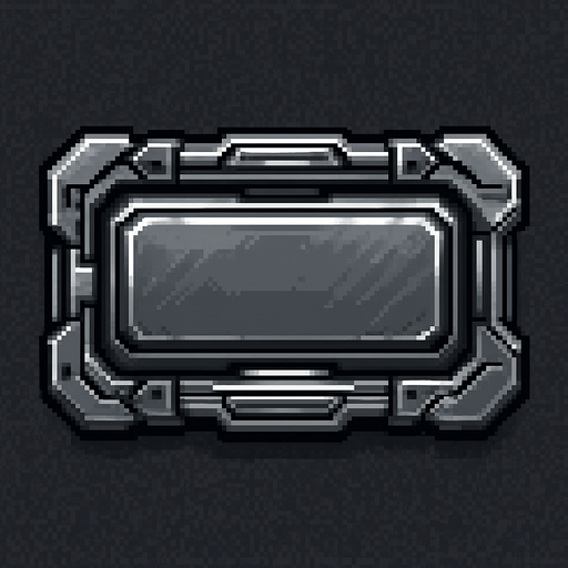 high tech sci fi pixel art button. greyscale. metallic. no text
In-Game asset.  2d.  High contrast.  No shadows