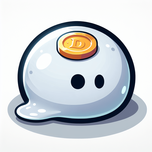 Un slime blanco con una moneda brillante en la frente RPG con estilo suave y simple.
Single Game Texture.  In-Game asset.  2d.  Blank background.  High contrast.  No shadows