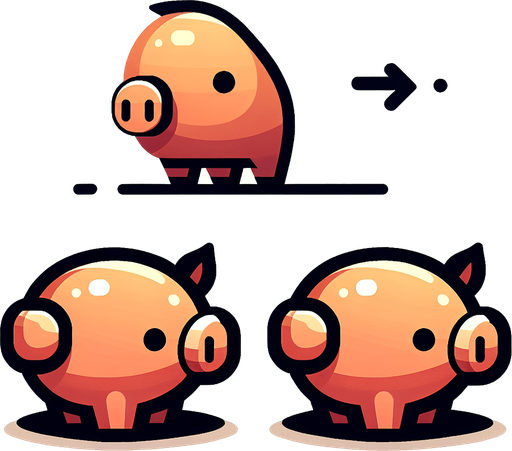 pig.
Single Game Texture. In-Game asset. 2d. Blank background. High contrast. No shadows.