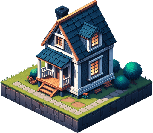 A house.
Single Game Texture.  In-Game asset.  2d.  Blank background.  High contrast.  No shadows