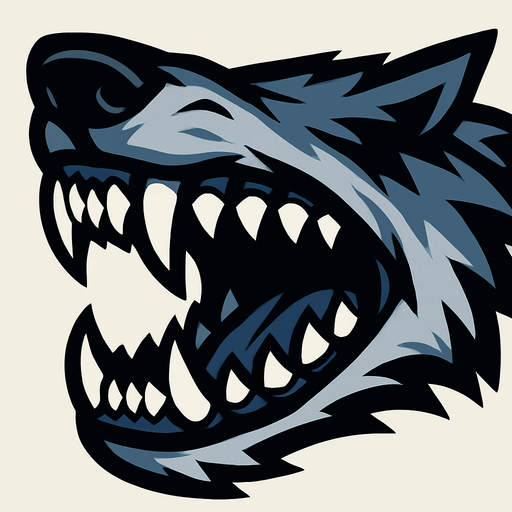 Mordida, dientes de lobo cerrados.
In-Game asset.  2d.  High contrast.  No shadows