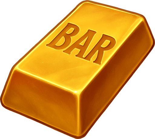 Crea un asset para el símbolo 'B' de Megaways: una Barra de Oro.
Una barra de oro sólida y brillante, con reflejos realistas que sugieran lujo y peso. Puede tener la palabra 'BAR' grabada sutilmente. Estilo de casino opulento. Color dorado intenso. Fondo transparente. Es un símbolo de alto valor (40x), debe transmitir riqueza.
In-Game asset.  2d.  High contrast.  No shadows