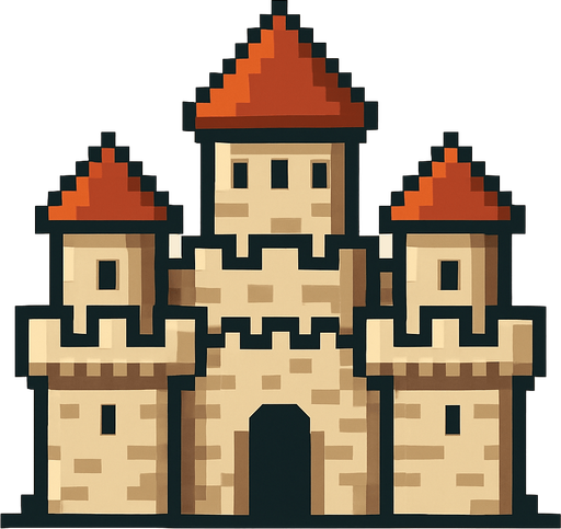 castle base, pixel art.
In-Game asset.  2d.  High contrast.  No shadows