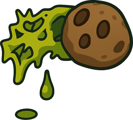 bir meteor ve meteorun arkasından çıkan asit. No background. Transparent background. Blank background. No shadows. 2d. In-Game asset. flat