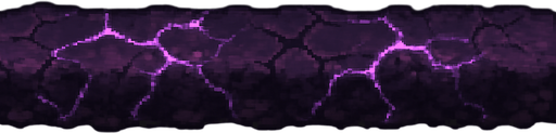 "High-quality 2D pixel art of a corrupted, infected soil tile designed as a horizontal strip. The terrain appears as a thin, straight line of dark purple, violet, and magenta tones, resembling infected earth. Cracks, glowing purple veins, and subtle texture details give it a diseased, magical look. The line is seamless and tileable, ideal for use as a corrupted ground border or floor edge in a fantasy RPG. Style is clean and detailed 16-bit pixel art. Transparent background