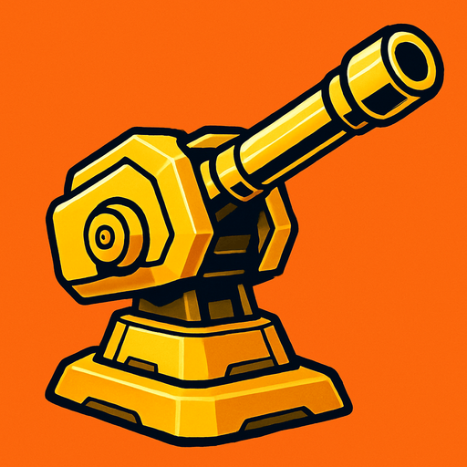 gunTurret aiming diagonal. yellow, HD colors.
In-Game asset.  2d.  High contrast.  No shadows
