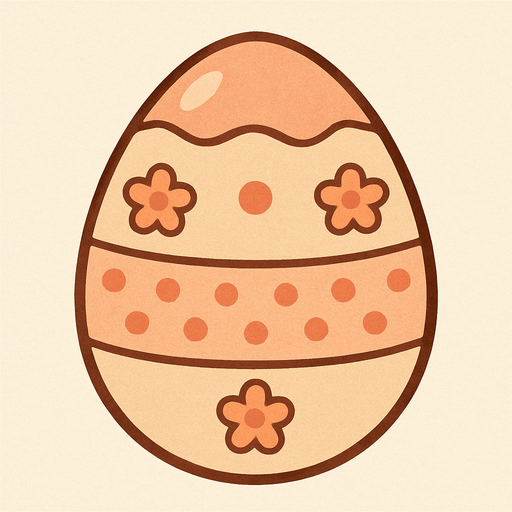 create a cute egg with some pattern and a peach and bege colors.
In-Game asset.  2d.  High contrast.  No shadows