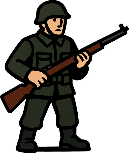 Let's change the color of soldier uniform darker and add rifle in his hand.
In-Game asset.  2d.  High contrast.  No shadows