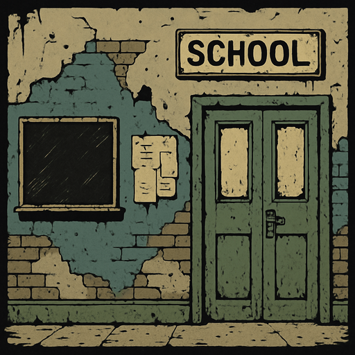 Make a wall like it was in a abandoned school.
In-Game asset.  2d.  High contrast.  No shadows