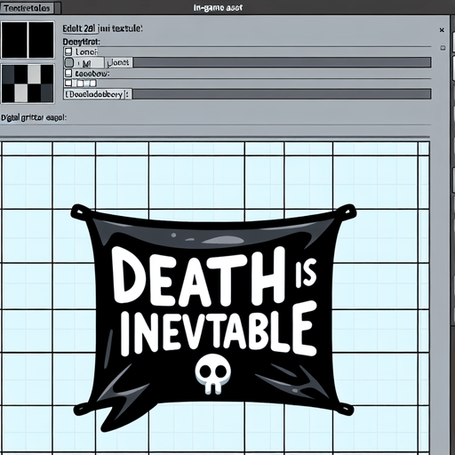 "Death Is Inevitable" Text Bubble Single Game Texture. In-Game asset. 2d. Blank background. High contrast. No shadows.