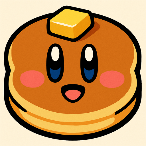 Pancake with a kirby face.
In-Game asset.  2d.  High contrast.  No shadows
