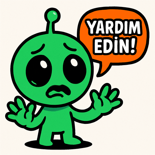 sevimli bana yardım edin diyen bir uzaylı.
In-Game asset.  2d.  High contrast.  No shadows
