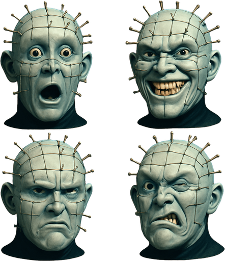 3D Scary but funny face meme "pinhead" from the movie. different faces look. only face
In-Game asset.  High contrast. 3D. No shadows. only face