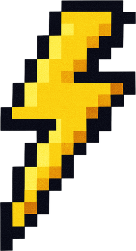 Una particular de rayo pixeleada.
In-Game asset.  2d.  High contrast.  No shadows