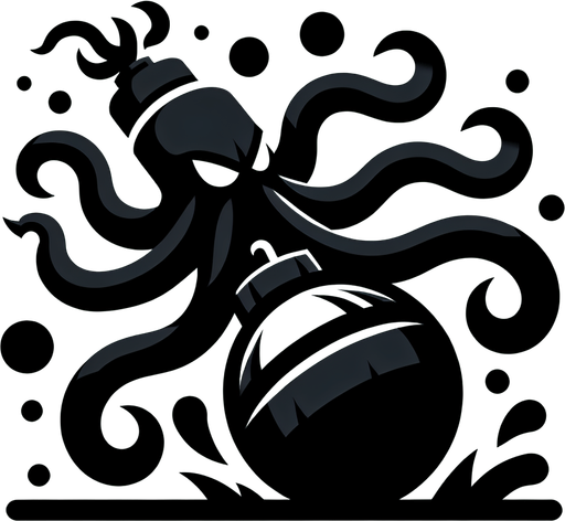 爆弾クラーケン.
Single Game Texture. In-Game asset. 2d. Blank background. High contrast. No shadows.