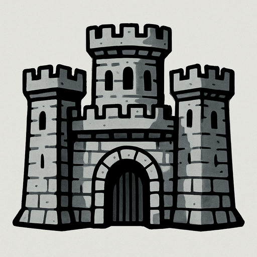 טירה אפורה.
In-Game asset.  2d.  High contrast.  No shadows