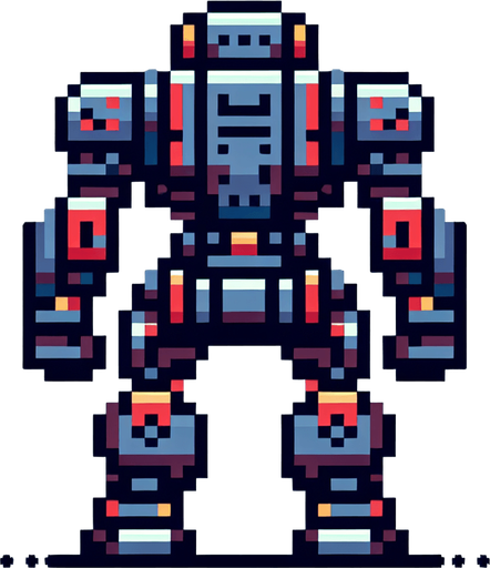 simple 8 bit robot from behind.
Single Game Texture. In-Game asset. 2d. Blank background. High contrast. No shadows.