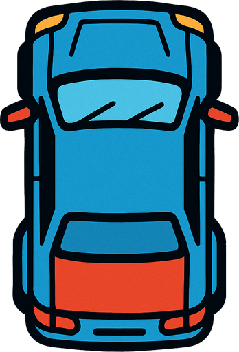 car bird's eye view.
In-Game asset.  2d.  High contrast.  No shadows