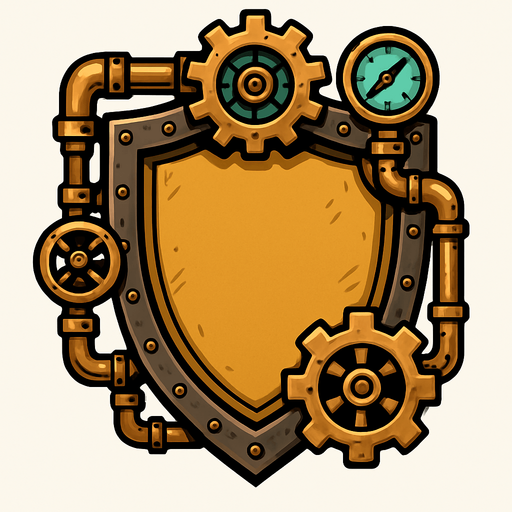 has un escudo en estilo steampunk.
In-Game asset.  2d.  High contrast.  No shadows