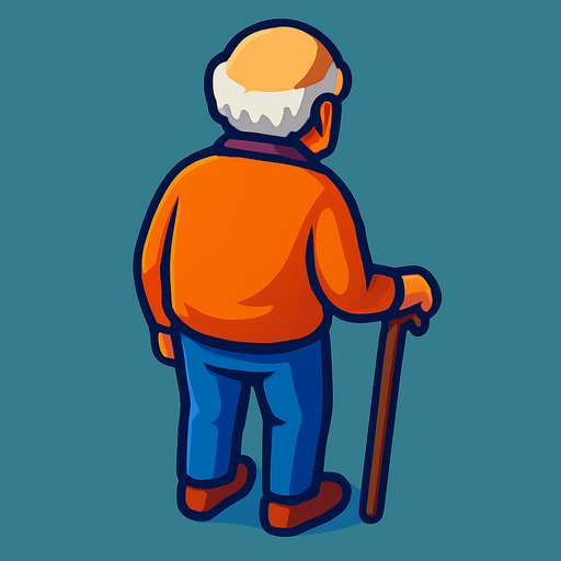 An old man with a cane. No hat.