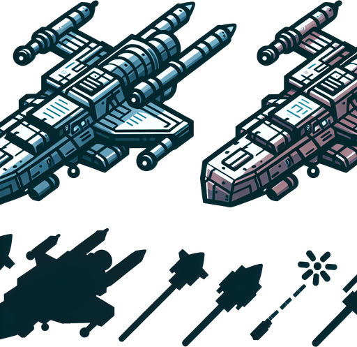 space ship.
Single Game Texture. In-Game asset. 2d. Blank background. High contrast. No shadows.