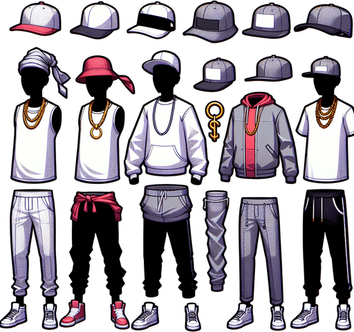 Hiphop free fire bundle.
Single Game Texture. In-Game asset. 2d. Blank background. High contrast. No shadows.