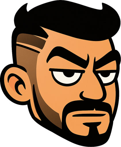Cartoon-style head of a “keko” character inspired by Turkish street style. The sides of his hair are shaved short, the top is longer and voluminous. A sharp razor line is cut into the left side of his hair. He has a thin mustache and a neatly trimmed beard along the jawline. Thick eyebrows and half-closed, confident eyes give him a bold, slightly smug expression. Skin tone is tan or medium. His face has sharp, masculine features. The style is cartoonish, not photorealistic. Background is minimal to keep focus on the character’s head. The head is slightly tilted forward, as if ready to fly like in Flappy Bird. Overall vibe is playful but with a tough, urban edge..
In-Game asset.  2d.  High contrast.  No shadows