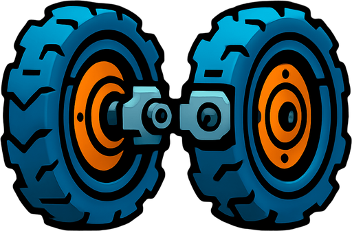 Symmetrical robot wheels.
In-Game asset.  2d.  High contrast.  No shadows