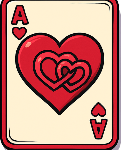 The hearts card suit symbol with two linked hearts in the center of it. Anime style..
In-Game asset.  2d.  High contrast.  No shadows