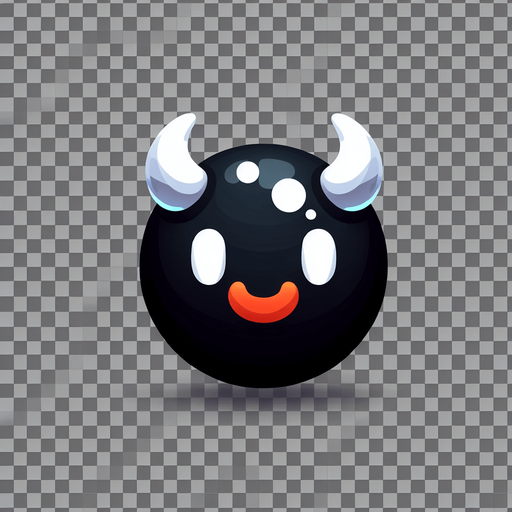 Uma bolinha preta com chifres dos olhos brancos sorridente laranja,jogo 2d fundo png.
Single Game Texture. In-Game asset. 2d. Blank background. High contrast. No shadows.