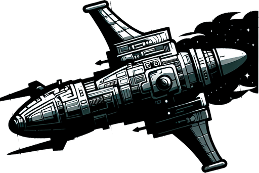 enemy ship facing up.
Single Game Texture.  In-Game asset.  2d.  Blank background.  High contrast.  No shadows