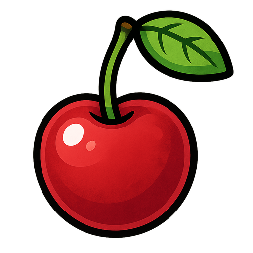 Cherry.
Single Game Texture.  In-Game asset.  2d.  Blank background.  High contrast.  No shadows