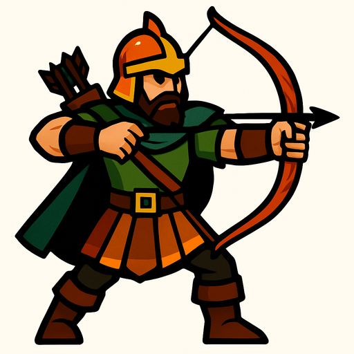 Okçu savaşçı.
In-Game asset.  2d.  High contrast.  No shadows