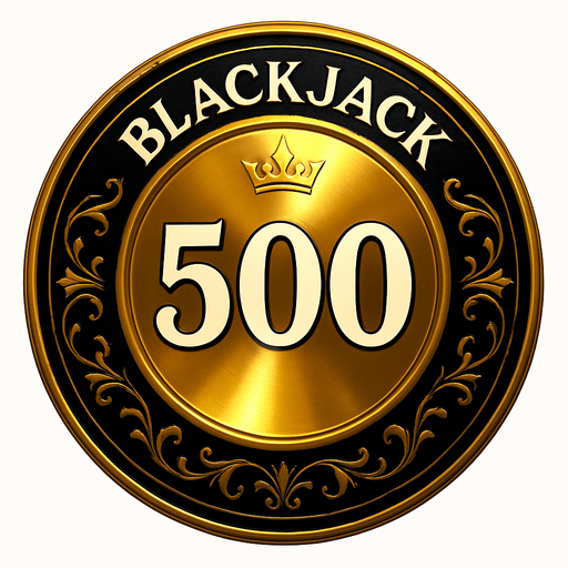 Crea un asset para una ficha de casino de $500 para Blackjack.
Color Principal: Un color muy distintivo y premium, como un dorado sólido y brillante, un plateado metálico o un negro azabache con un brillo iridiscente.
Borde/Detalles: Un borde más grueso y prominente en un color que contraste fuertemente (ej., negro sobre dorado, dorado sobre negro), y quizás un patrón de filigrana más elaborado o un diseño de corona/estrella discreto.
Valor: El número '500' grande y claro en el centro, en un color que destaque (ej., blanco, negro, o un color metálico si el fondo es oscuro), con una tipografía de casino audaz y elegante.
Estilo: Extremadamente lujoso y premium, debe ser la ficha más impresionante visualmente, coherente con 'La Tentación Dorada'.
Efectos: Un brillo intenso o reflejos que sugieran un material de altísima calidad.
Fondo: Transparente (solo la ficha)." que el texto de blackjack este aarriba.
In-Game asset.  2d.  High contrast.  No shadows