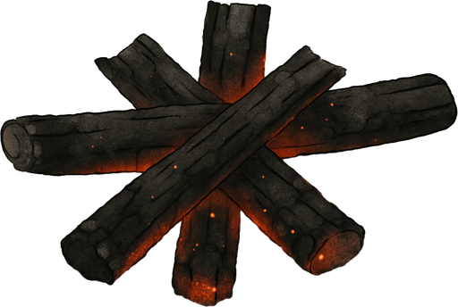 Yanmış odunlar kül ve kor ekle