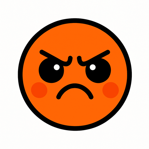 crea la imagen de un circulo naranja kawai enojada y simple.
In-Game asset.  2d.  High contrast.  No shadows