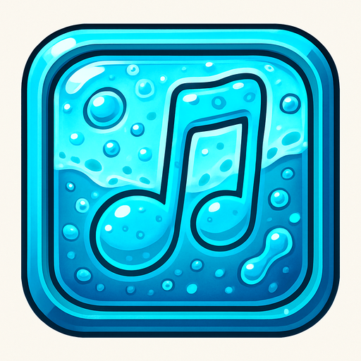 Generame una boton con dentro de forma de una nota musical con efectos de agua..
In-Game asset.  2d.  High contrast.  No shadows